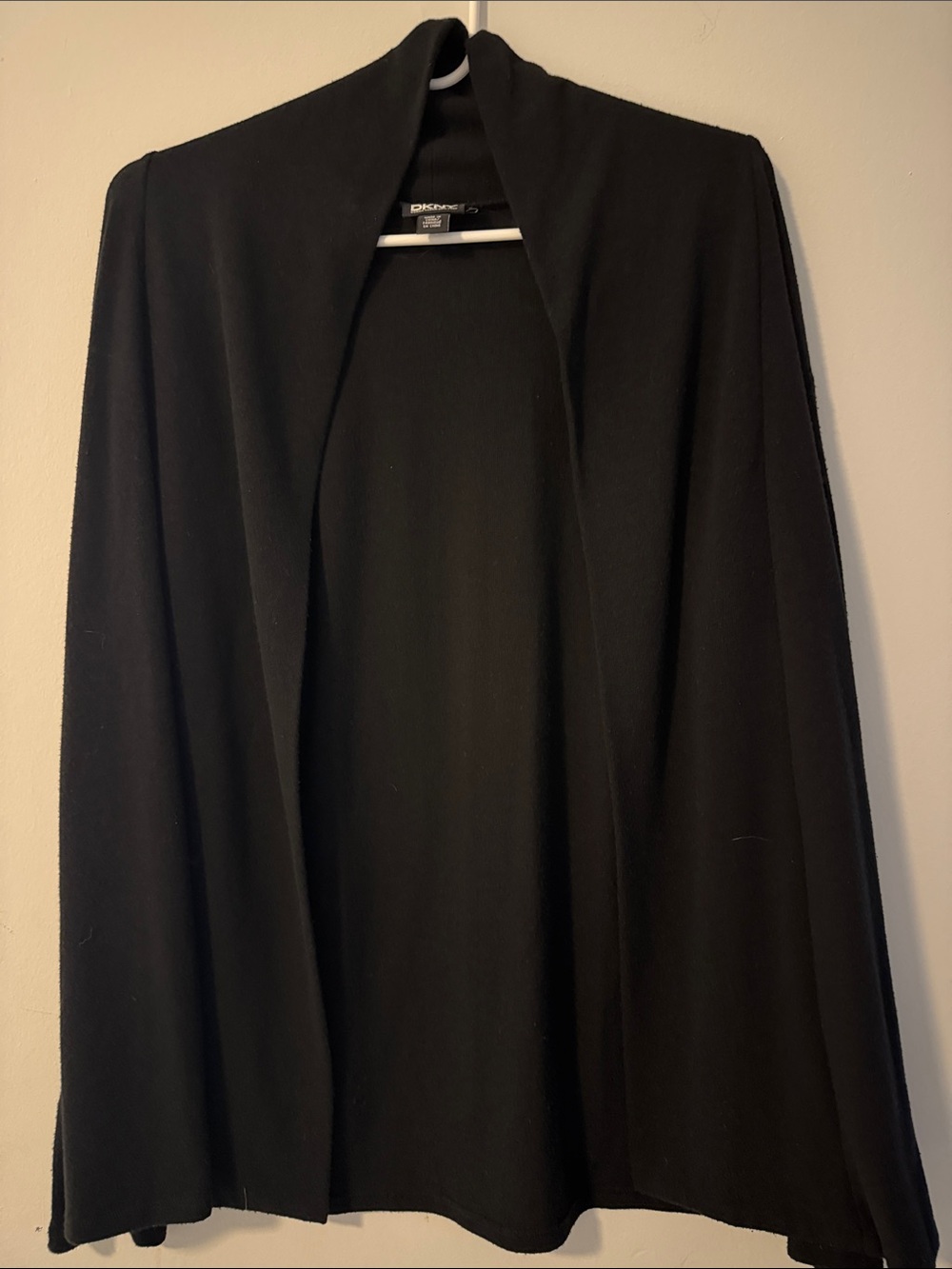 DKNY Black Open-Front Shawl Collar Cardigan